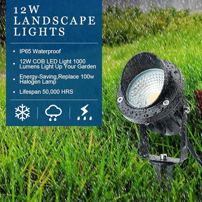 LED Low Voltage Landscape Lighting,12V~24V AC/DC Landscape Lights for Outdoor Landscape Spotlight,IP65 Waterproof Garden Yard,Path,Step,Patio Light (12, Watts)