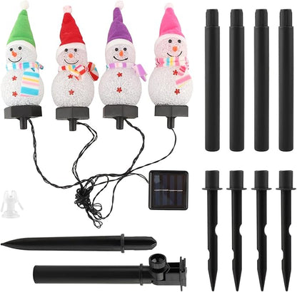 4 Pcs Solar Christmas Snowman Pathway Lights, Outdoor Snowman Stakes Light Ornaments for Yard Garden Lawn Landscape Patio Walkway Decor