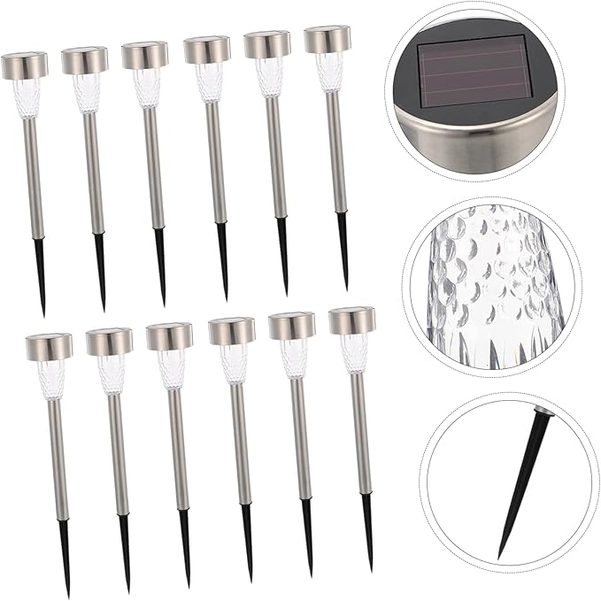 12pcs Solar Outdoor Pathway Lights Stainless Steel Solar Garden Lights with Bright White LED for Patio Walkway Lawn | Lumora