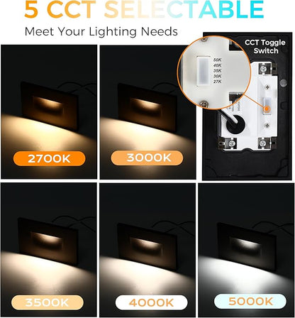 CLOUDY BAY 120V 5CCT Dimmable LED Indoor Outdoor Step Light,2700K/3000K/3500K/4000K/5000K,Stair Light,Black,Pack of 3