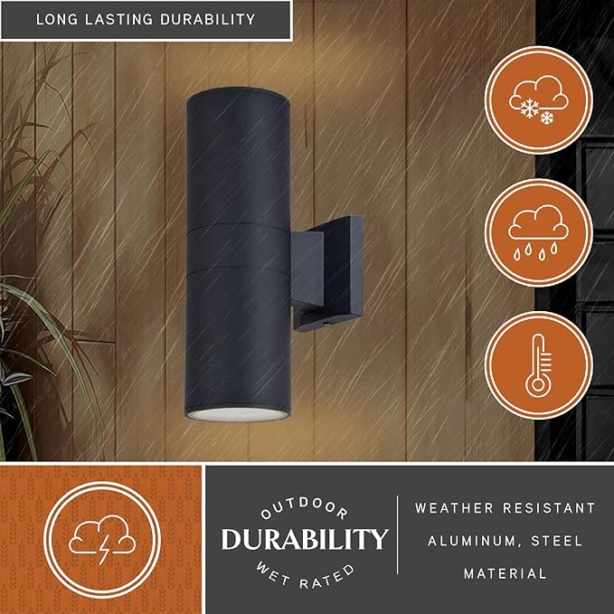 VAXCEL Chiasso 13 in. H 1-Light Textured Black Contemporary Outdoor Wall Sconce Made of Rust-Resistant Aluminum, Metal Shade, Integrated LED, Use for Exterior Porch Patio Front Door or Garage