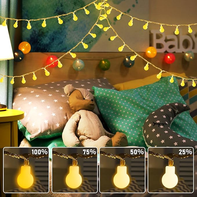 KNONEW USB Mini Fairy Lights, 43Ft 100 LED Globe String Lights, 8 Modes String Lights, Globe Lights for Indoor Outdoor Bedroom Living Room Wedding Party Garden Decor, Warm White