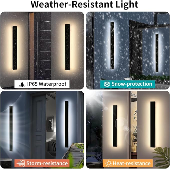Mikeru 39inch Outdoor Wall Light Fixtures, 10%-100% Dimmable Black Exterior Wall Sconces, 3000k-6000k Acrylic | Lumora