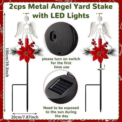 Baquler 2 Pcs Solar Christmas Angel Stake Lights Yard Decorations Christmas Garden Stake Decor Metal Angel Solar Lights Outdoor Garden with LED Candle for Pathway Holiday Winter Decoration