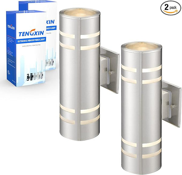TENGXIN 2 Pack Outdoor Wall Light,Up Down Modern Exterior Wall Sconce with Stainless Steel Cylinder,Brushed Nickel | Lumora
