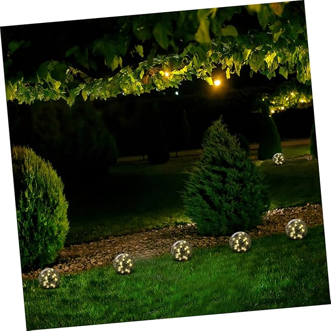 POPETPOP LED Crackle Ball Light LED Solar Garden Ground Lamp for Outdoor Decor Waterproof Light for Pathway and Lawn