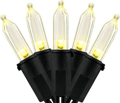 YULETIME 200 Warm White LED Christmas Lights, 66 Feet Black Wire UL Certified Commercial Grade Holiday String Light Set