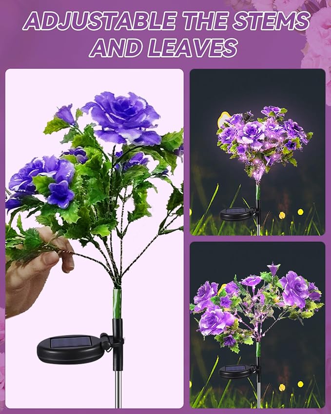 Neporal Solar Garden Lights, 4PK Dusk to Dawn Purple Carnation Solar Flowers Outdoor Waterproof for Garden Decor