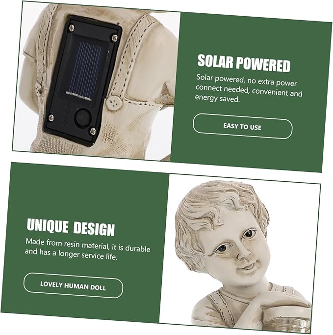 Garden Solar Powered Little Boy Figurines Statue Solar Lights Outdoor Boy Statue | Lumora
