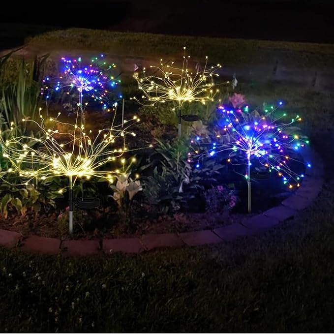 2 Pack Solar Garden Lights 240 LED - Waterproof Firework Starburst Outdoor Lights with 8 Mode, Solar Powered Flower Firework Light for Garden, Pathway, Patio, Yard, Flowerbed Decor Colorful
