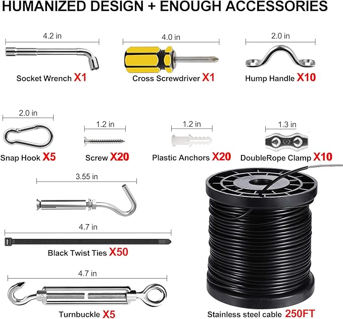 BLIKA String Light Hanging Kits, 250FT Coated Stainless Steel 304 Wire Rope, Outdoor Light Guide Wire, Globe String | Lumora