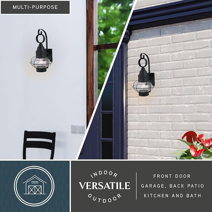 VAXCEL 2-Pack Chatham 18 in. H 1-Light Textured Black Coastal Outdoor Wall Sconce Made of Durable Steel, Clear | Lumora
