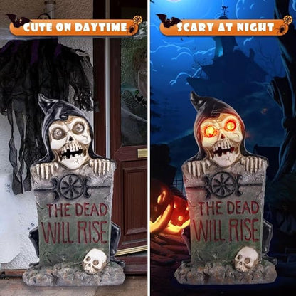 HUYIENO Solar Halloween Decoration Graveyard Tombstone Solar Garden Lights Resin Material for Halloween Party Decorations Outdoor Lawn Walkway Decor-Hat