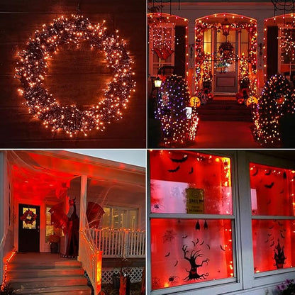 Halloween Indoor String Lights Orange - 220 LEDs 82ft/25m Memory Function 8 Modes End-to-End Plug in Outdoor Waterproof Fairy Twinkle Tree Fall Lights for Autumn/Thanksgiving Day/All Saints' Day/Yard