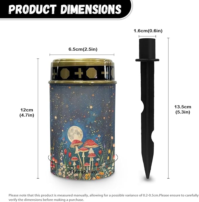 Mushroom Garden Solar Lights Automatic On/Off Solar Street Light Garden Light Stake Cylindrical Cemetery Solar Lights Outdoor Waterproof for Cemetery Graveyard Memorial