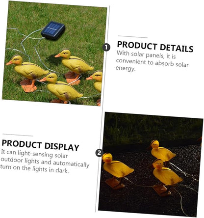 minkissy Solar Lawn Lamp Set 5 Yellow Duck LED Lights, Solar Pathway Garden Lights for Outdoor Patio Yard, Waterproof Solar-Powered Decorative Lawn Lighting