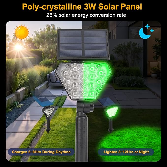 T-SUN Solar Lights Outdoor Waterproof IP65, 12 Pack LED Solar Spot Lights Color Changing IP65 Waterproof Smart Auto | Lumora