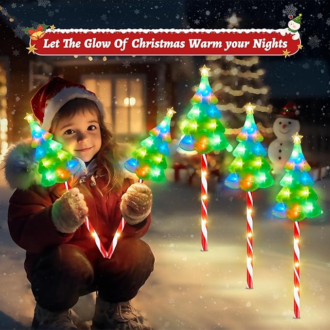 KOOPER Christmas Decorations Outdoor Solar Christmas Tree Candy Cane Stake Lights, 6 Pack Brighter 102 LED Solar Christmas Pathway Lights Outdoor, 10 Modes Christmas Decorations for Indoor Yard