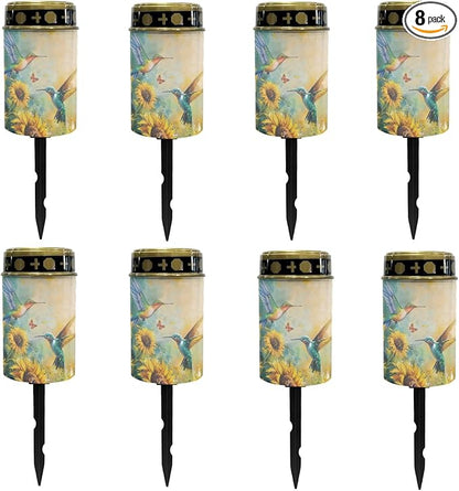 Solar Lights Outdoor Garden Stake Lights LED Solar Lantern Sunflower Hummingbirds Landscape Decoration Lighting for Yard Patio Walkway Lights Warm White Lights Stoplights