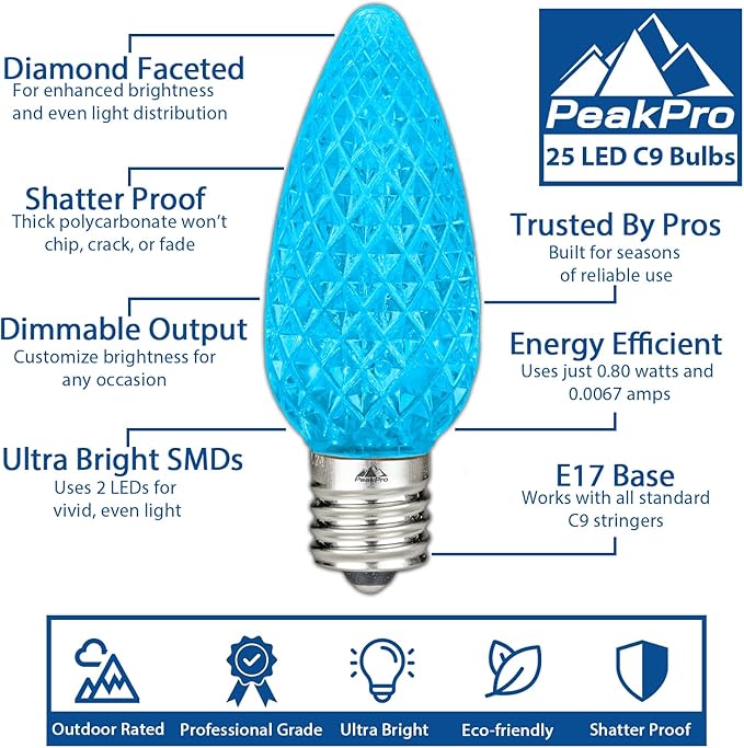 Novelty Lights 25PK C9 LED Faceted Ultra Bright Dimmable Outdoor Christmas Light Replacement Bulbs for String | Lumora