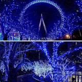 QITONG 2 Pack Blue Solar Christmas Lights, Each 66ft 200 LED String Lights Outdoor Waterproof, 8 Modes Green Wire | Lumora