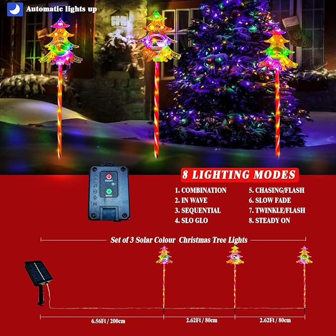 30.7'' Larger Christmas Decorations Outdoor Solar Pathway Lights, 3Packs Solar Christmas Trees with Colour 51LEDS, Xmas Tree Candy Cane Stake Lights Outside for Garden Porch Path Yard Decor