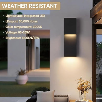 Fire Wolf Modern 16" 18W LED Outdoor Wall Sconce,Dual-Source Front Porch Light,Aluminum Modern Wall Light,3000K,Damp Environments Such as Porches,Terraces,Gardens,Indoor/Outdoor Applications