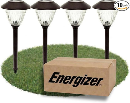 Energizer Solar Outdoor Garden Lights - 10 Pack LED Driveway Solar Lights with 10 Lumen Output, Patterned Glass & Metal Finish, IP65 Waterproof & Easy to Install Garden Lights for Outside - Black