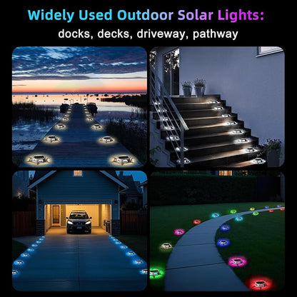 Sumaote Solar Driveway Lights 2 Pack with 9 Fixed Colors & 3 Dynamic Modes | Solar Dock Lights | RGB Color Changing IP67 Waterproof Outdoor Lights for Deck, Pathway, Stairs, Dock