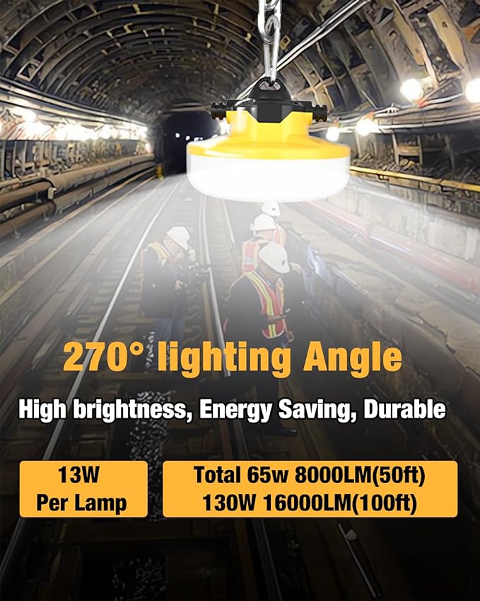 100FT LED Construction String Lights 3 Prong, 130W 16000Lm LED String Work Lights - Outdoor Security Flood Light | Lumora