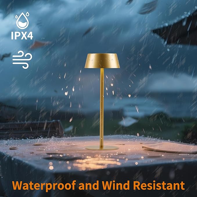4 Pack Cordless Table Lamp, 50h Runtime, Metal, 3 Color Dimming Rechargeable Battery Operated Desk Lamp, IPX4 Waterproof Wireless Outdoor Table Lamp for Dinner/Restaurant/Bedroom/Cafe