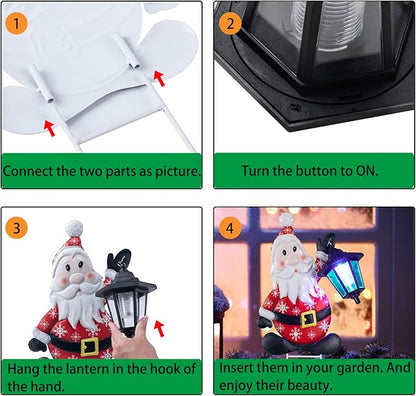 2pk Solar Garden Lights Christmas Decorations Metal Yard Signs Snowman and Santa Mixed Set for Christmas Newy Year Yard Garden Decor