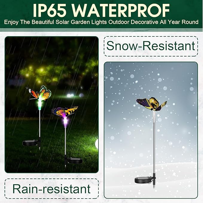 Retisee 9 Pcs Solar Butterfly Garden Stake Lights LED Solar Butterfly Lights Waterproof Color Changing Outdoor Lights Decoration for Garden Patio Yard Lawn Pathway, 5 x 28 Inch