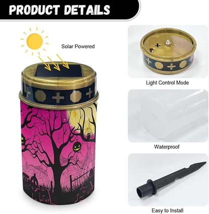 Moon and Grave Solar Lights Outdoor Halloween Decorations Solar Garden Light Decorative Landscape Path Light Waterproof Dustproof Outdoor Garden Lights