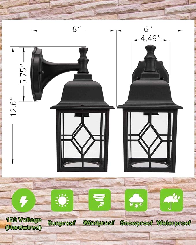 LIT-PaTH Outdoor Wall Lantern, Large Exterior Wall Light Fixture, E26 Base, Matte Black Anti-Rust Aluminum Porch | Lumora