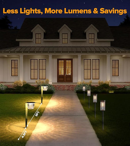Solar Pathway Lights Outdoor, Super Bright 500 lumens with 2-in-1 Solar Powered and USB Charging Modes, IP65 Waterproof, Auto On/Off Garden Lights for Lawn Patio Walkway, Green (6 Pack)