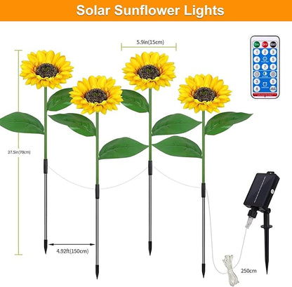 Solar Garden Lights Outdoor& Indoor-4 Pack Sunflower Lights with Remote, 8 Modes Home Garden Decor,Sunflowers Gifts for Mom Women Grandma Birthday, Patio Yard Pathway Wedding