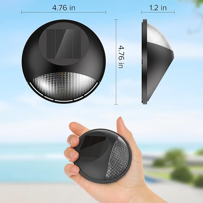 JJX Solar Fence Lights 2 Pack, Solar Deck Lights Outdoor Waterproof Stair Outdoor Step Light for Outside, Deck, Patio, Pathway and Yard, Warm White