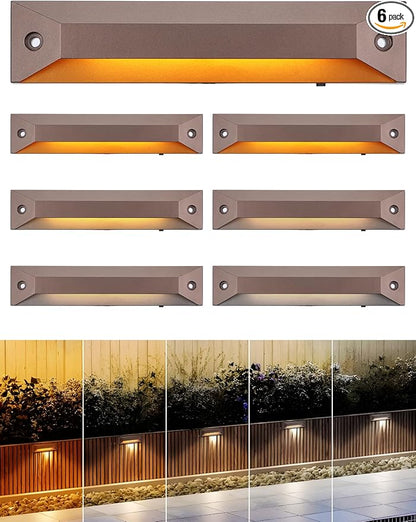 LEONLITE 8 Inch 5CCT LED Low Voltage Step Lights, 12-24V AC/DC Surface Mount Large Rectangular Deck Lights, IP65 Aluminum Outdoor Lighting for Landscape, Yard, Stairway, Oil Rubbed Bronze, Pack of 6