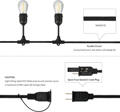 Evely EYL8702A Homer Indoor/Outdoor 48 ft. Rustic Industrial LED S14 Edison Buld String Lights for Kitchen,Backyard,Patio Farmhouse, Contemporary, Transitional, Black