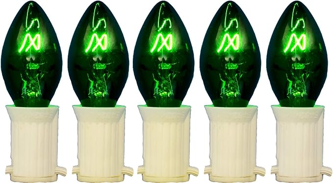 EST. LEE DISPLAY L D 1902 Outdoor Patio String Lights Bulbs & Green Hanging Cord Set Christmas Holiday Seasonal Light Bulbs & Cord Included 25FT C-9 E17 (White Wire, Green)