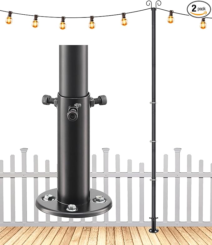 9.5FT String Light Poles - 2 Pack Deck Light Poles for Outside String Lights Heavy Duty with Anchor Based and | Lumora