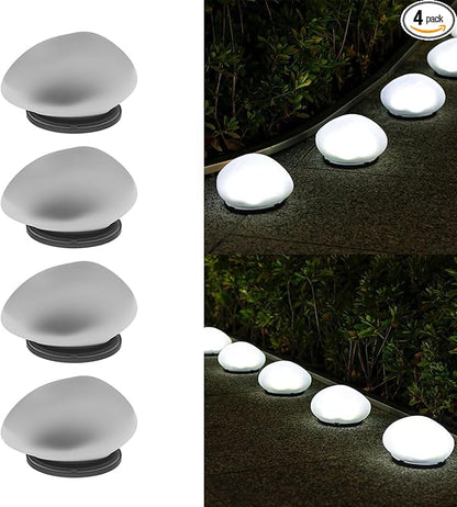 2026 Solar Pebble Lights Outdoor, Solar Pebbles, Outdoor Waterproof Landscape Night Lights for Garden Paths, Stairs, Lawns, Patios, Yard Party Decorations (4, White Light)