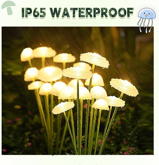 Solar Garden Lights Outdoor Waterproof, 2 Pack 20 LED Mushroom Solar Lights, Sway by Wind Mushroom Light Jellyfish Light for Patio Yard Garden Landscape Pathway Lawn Decor Warm White