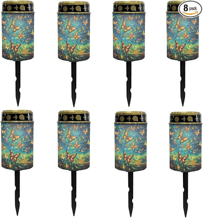 Galaxy Butterfly Solar Lights Outdoor Butterflies Solar Pathway Lights Waterproof Garden Stake Lights for Outside Yard Patio Solar Powered Fairy Lights Flameless Lights,Green
