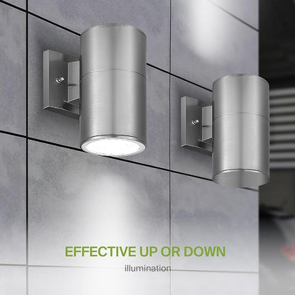 ASD 1 Light Outdoor Wall Light Fixture | 60W E26 Socket 120V ETL Cylinder Up Down Lights | LED/CFL/Incandescent Bulb Exterior Wall Sconce | Front Door, Porch, Patio Lighting | Stainless Steel 6 Pack