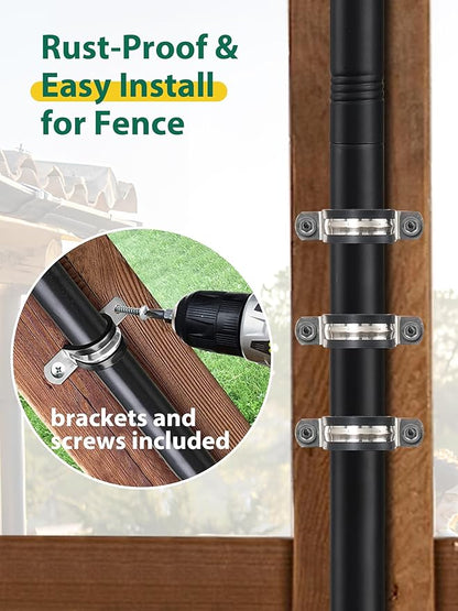 String Light Poles, 12.6 FT Light Poles for Outside Patio, Outdoor Deck Lighting Poles with Brackets for Fence and Base for Wood Concrete Mount, Heavy Duty Metal Stand Hanging Garden Party Decoration