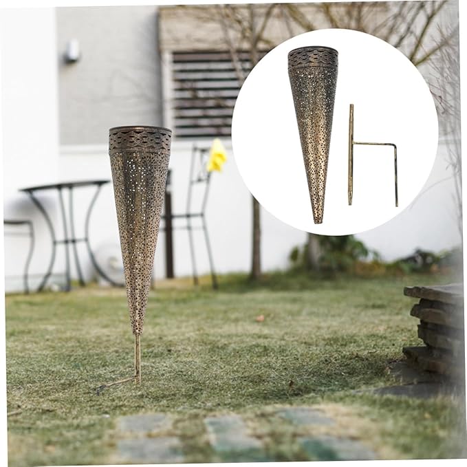 Yardwe 2pcs Solar Pathway Lights Iron Art Decorative Lawn Lamp for and Patio Solar Powered Cone Shape Design for | Lumora