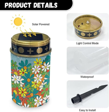 Hippie Floral Print Solar Lights Outdoor Garden Decorative Solar Garden Lights Waterproof Solar Pathway Landscape Lights for Path Patio Backyard Walkway Yard Garden Decor