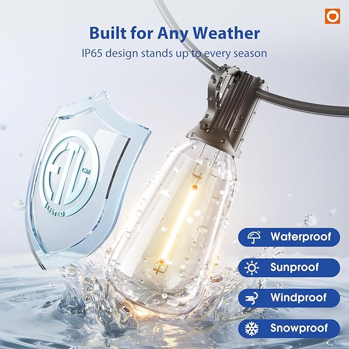 addlon 100FT(50FT*2) LED Outdoor String Lights with Remote Waterproof Patio Lights with Shatterproof ST38 Replaceable Bulbs, Dimmable Outside Hanging Light Connectable for Porch, Backyard, 2200K